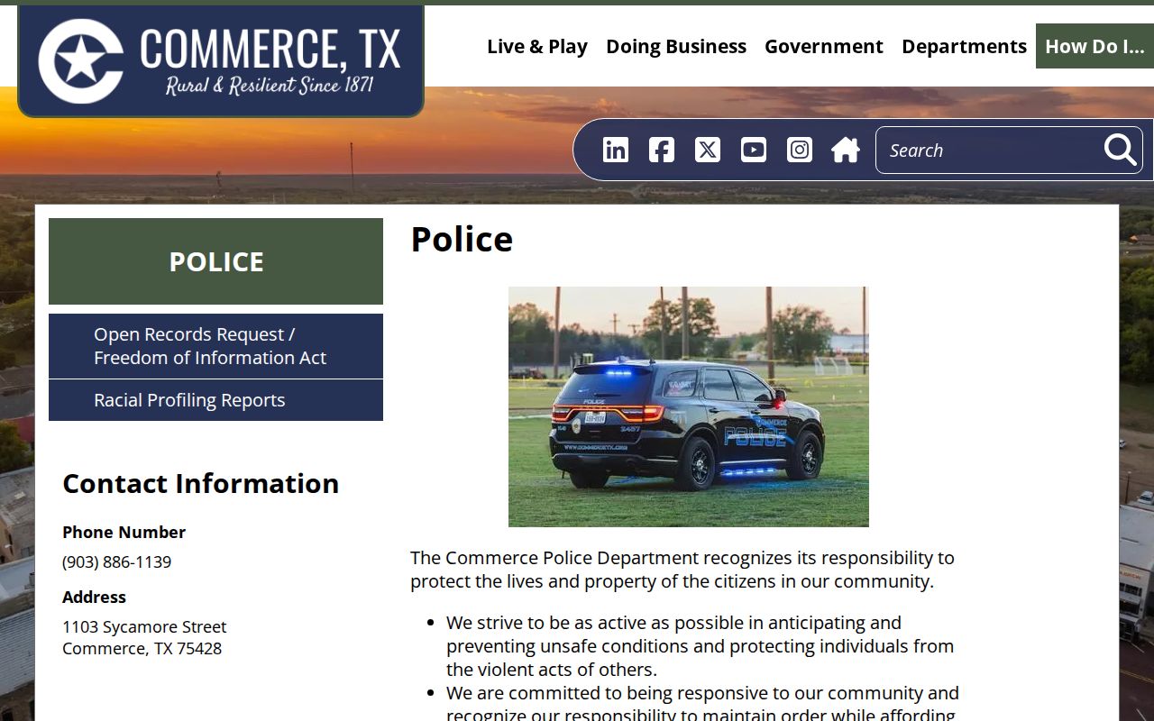 Commerce booking record source at the Police Department