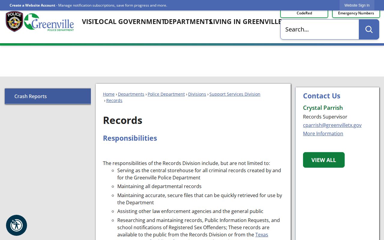 Greenville Police Records official page