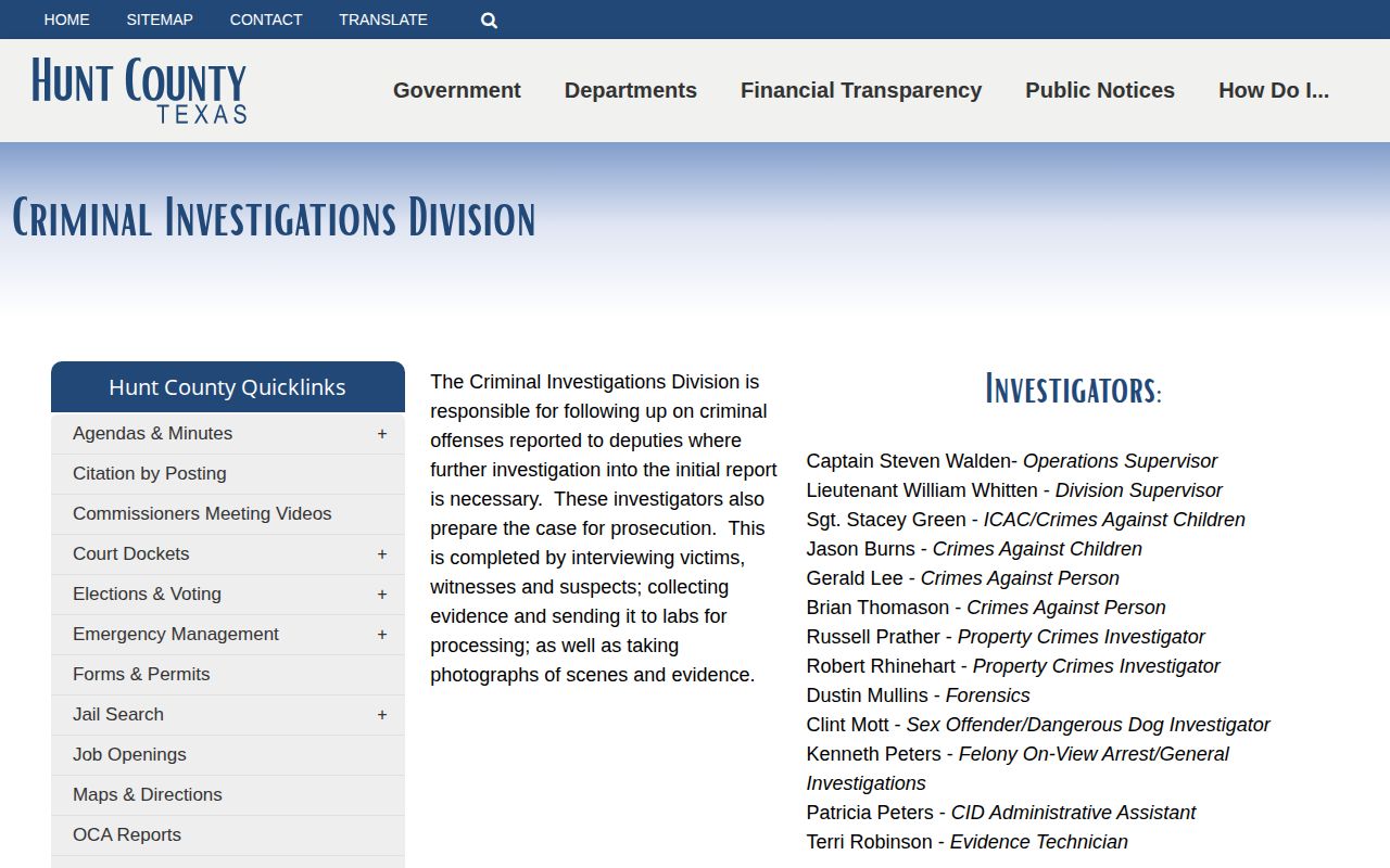 Hunt County booking record request instructions
