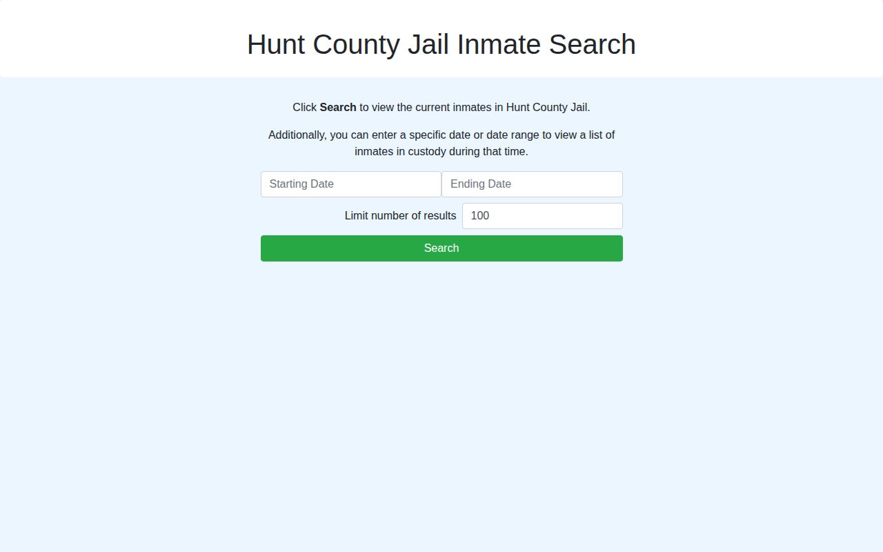 Hunt County Jail roster search for custody records