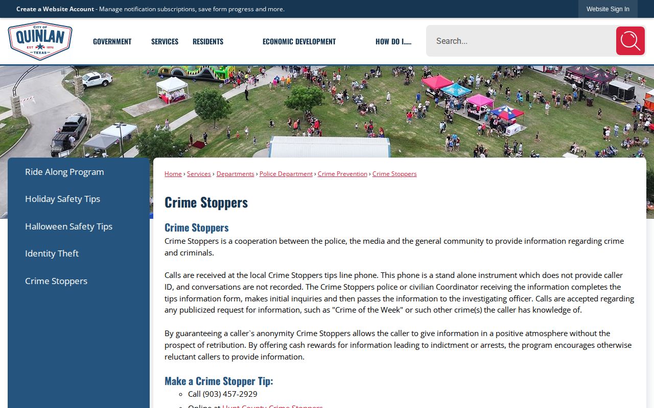 Hunt County wanted-person tip records shown on the official Quinlan Crime Stoppers page