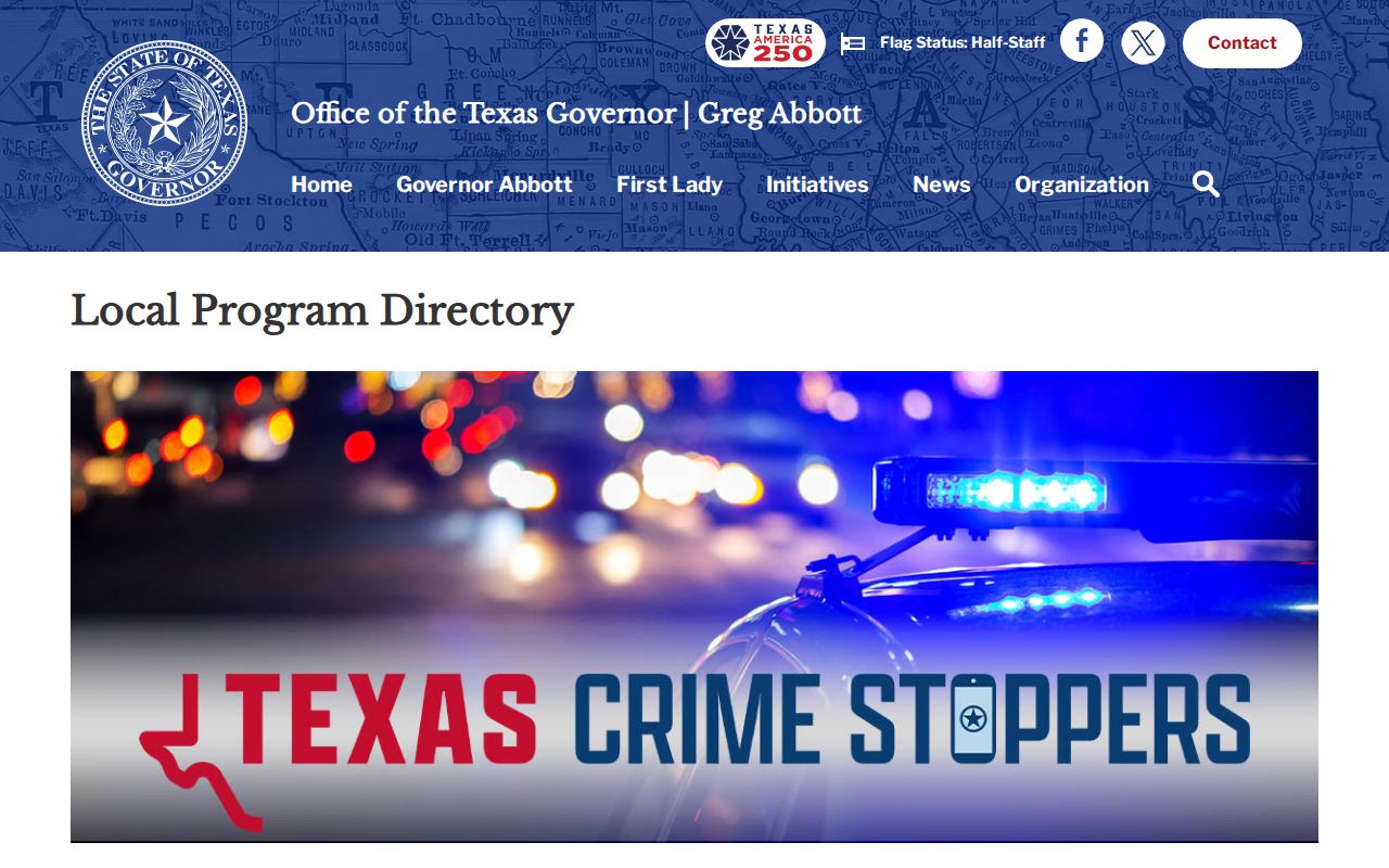 Hunt County wanted-person tip resource shown in the Texas Crime Stoppers directory